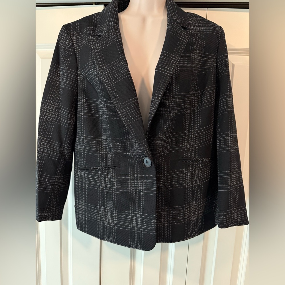 Black Label Evan Picone black plaid blazer jacket 6